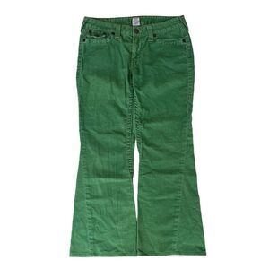 True Religion Womens Pants Jeans Size 31 Corduroy Green USA Y2K 503 Flared Lime
